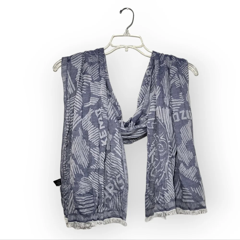 KENZO Paris Blue Tiger Head Silk Cotton Scarf